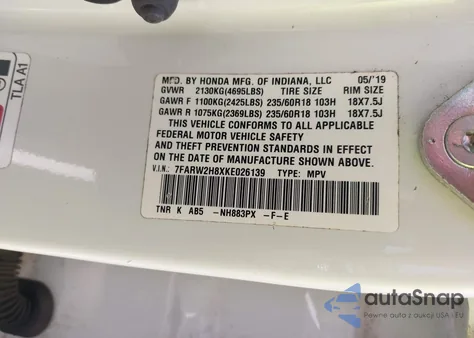 2019 Honda Cr-V Ex-L from USA, damaged, VIN 7FARW2H8XKE026139